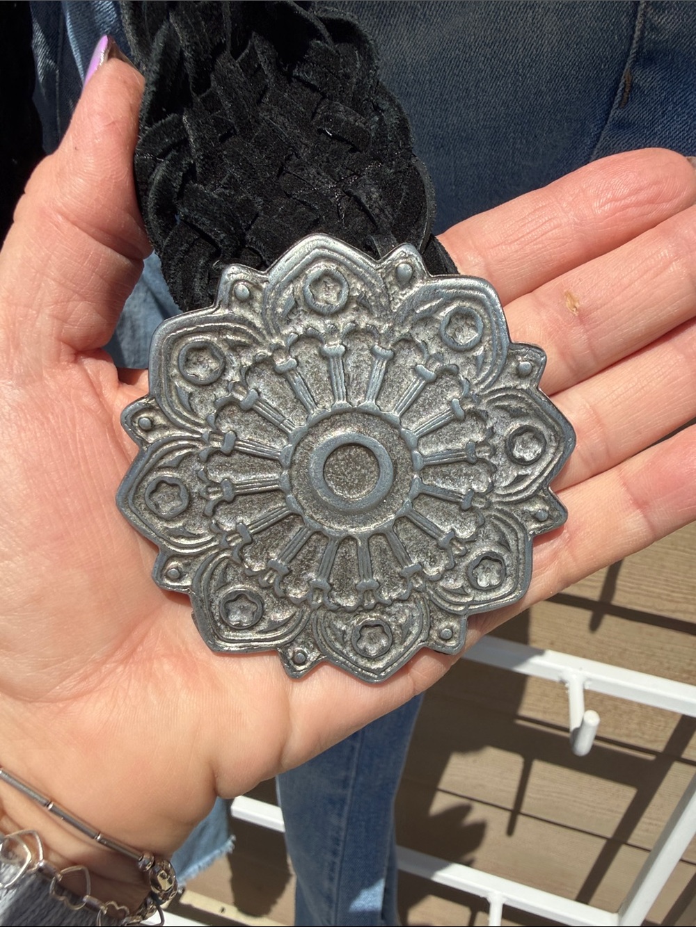 Vintage Everything Braided Black Concho Belt with Metal  Medallion - Picture 3 of 13